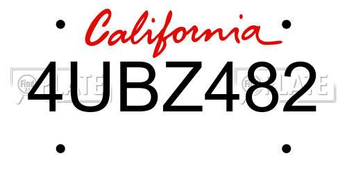 4UBZ482 California License Plate