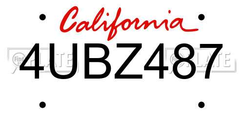4UBZ487 California License Plate