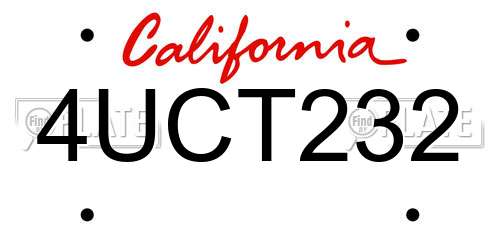 4UCT232 California License Plate