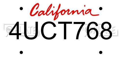 4UCT768 California License Plate