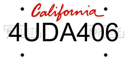 4UDA406 California License Plate