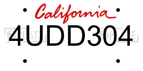 4UDD304 California License Plate