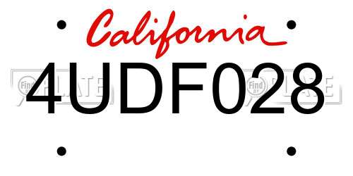 4UDF028 California License Plate