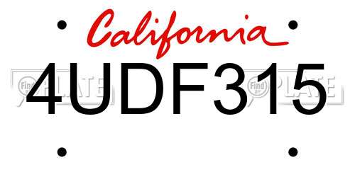 4UDF315 California License Plate