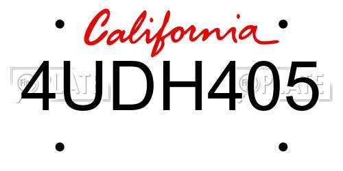 4UDH405 California License Plate