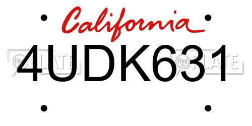 4UDK631 California License Plate