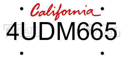 4UDM665 California License Plate