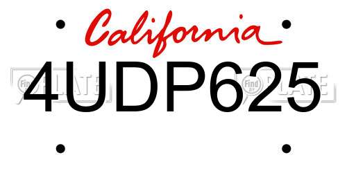4UDP625 California License Plate