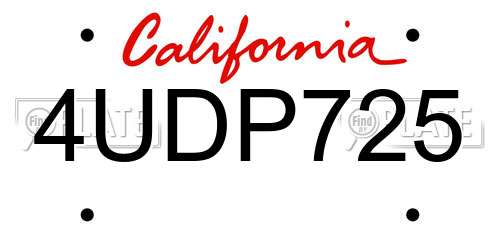 4UDP725 California License Plate
