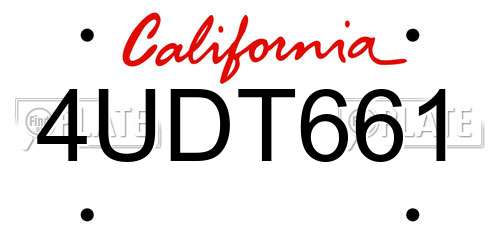 4UDT661 California License Plate