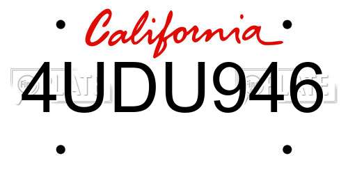 4UDU946 California License Plate