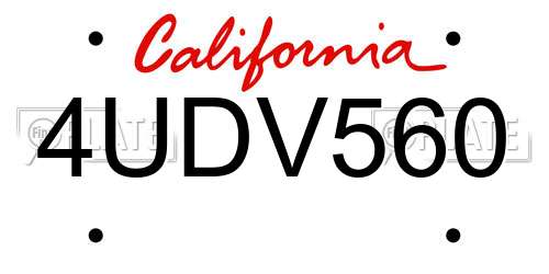 4UDV560 California License Plate