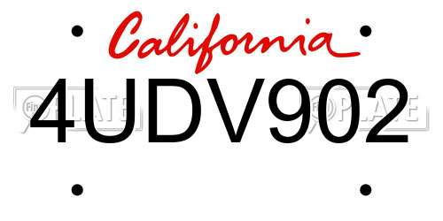 4UDV902 California License Plate