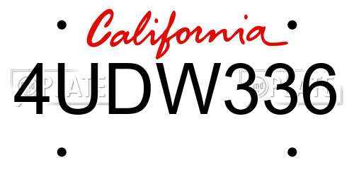 4UDW336 California License Plate
