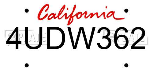 4UDW362 California License Plate