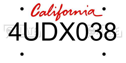 4UDX038 California License Plate