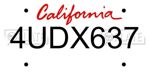 4UDX637 California License Plate