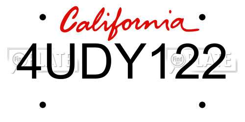 4UDY122 California License Plate