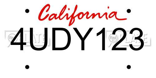 4UDY123 California License Plate