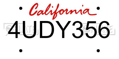 4UDY356 California License Plate