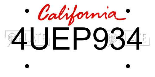 4UEP934 California License Plate