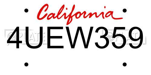4UEW359 California License Plate