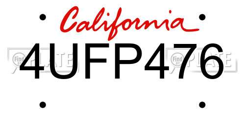 4UFP476 California License Plate