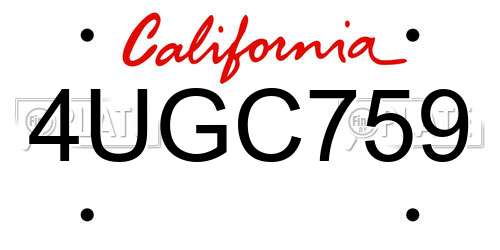 4UGC759 California License Plate