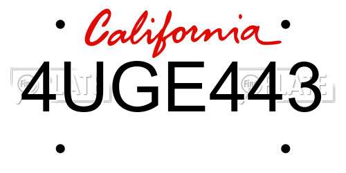 4UGE443 California License Plate