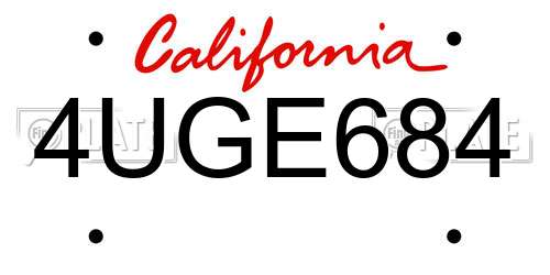 4UGE684 California License Plate