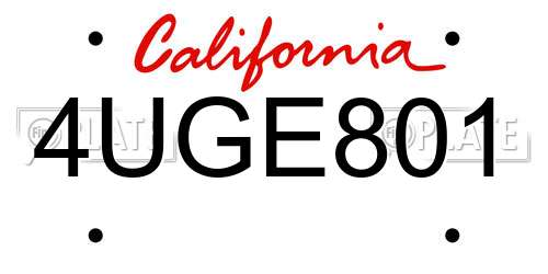 4UGE801 California License Plate