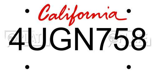 4UGN758 California License Plate