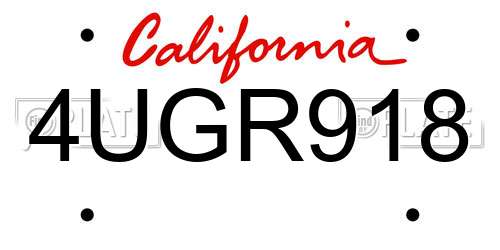 4UGR918 California License Plate