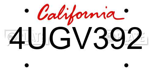4UGV392 California License Plate