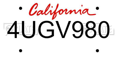 4UGV980 California License Plate