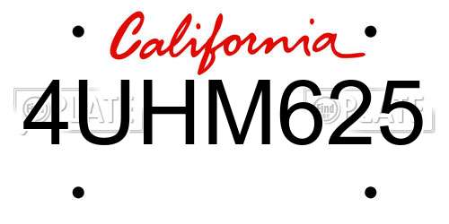 4UHM625 California License Plate