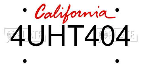 4UHT404 California License Plate