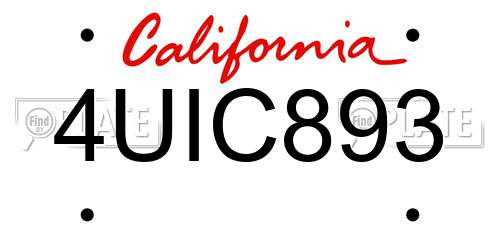 4UIC893 California License Plate