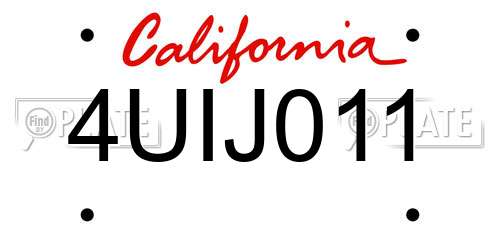 4UIJ011 California License Plate