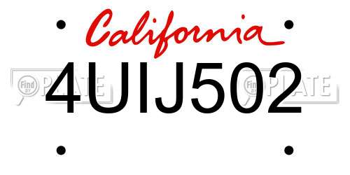 4UIJ502 California License Plate