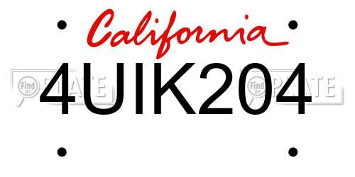4UIK204 California License Plate