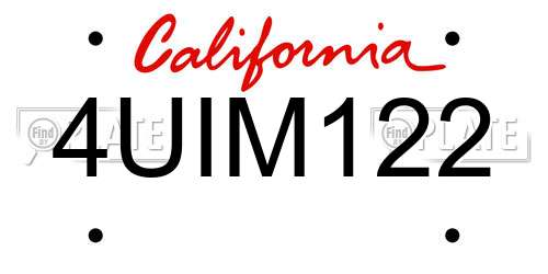 4UIM122 California License Plate