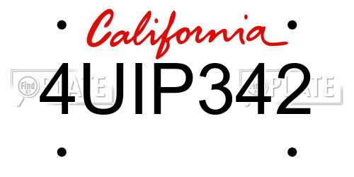 4UIP342 California License Plate