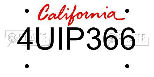 4UIP366 California License Plate