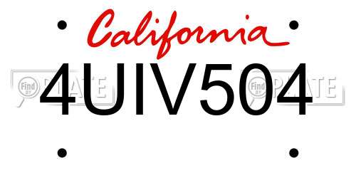 4UIV504 California License Plate