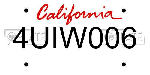 4UIW006 California License Plate