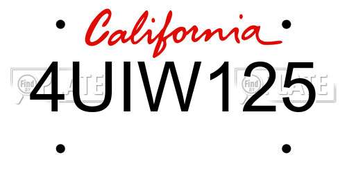 4UIW125 California License Plate