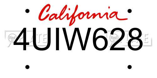 4UIW628 California License Plate