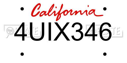 4UIX346 California License Plate