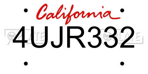 4UJR332 California License Plate